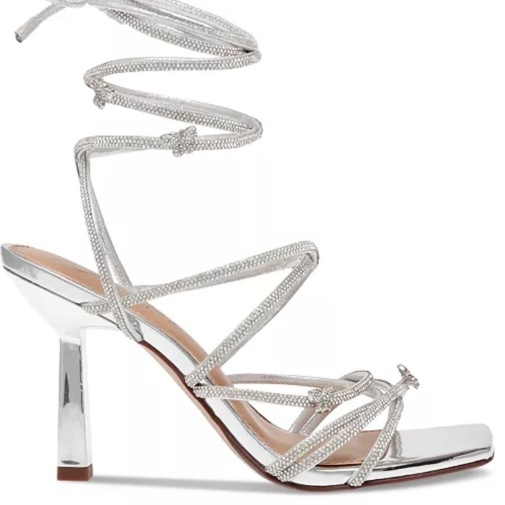 Wild Pair Shimmering Silver Strappy Heels 5M - Picture 2 of 7